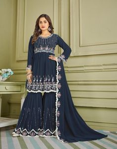 Collection de vêtements de fête pour femmes costume Salwar en fausse Georgette avec broderie et miroir fonctionne au taux le plus bas à vendre - Product Image 4