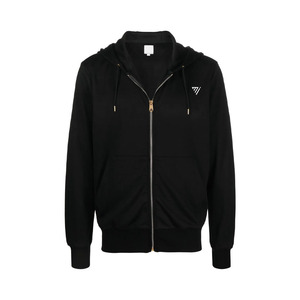 Suéter clásico de algodón puro de Color negro sólido para hombre con capucha y cremallera primavera otoño suelto cómodo Casual versátil con capucha - Product Image 1