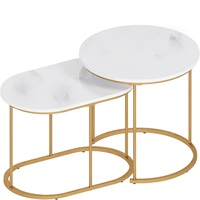 Juego de Mesas Nido Móviles de Lujo Doradas, Mesas Auxiliares Modernas de Acero Inoxidable con Tapa de Mármol Blanco para Sala de Estar y Decoración de Villas