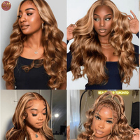 Luxuriöse 13x4 HD Transparente Lace Frontal Honigblonde Perücke mit Lockigen Wellen aus Echthaar für Frauen, Gebrauchsfertig