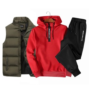 Chándal para hombre, sudadera con capucha y media cremallera, chaleco impermeable y pantalones de chándal, conjunto de 3 piezas, novedad de invierno 2024, informal, 100% algodón Plus - Product Image 6