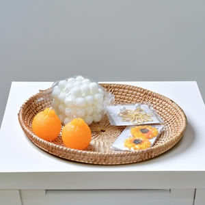 Bandejas redondas de bambú de Vietnam de alta calidad Bandeja de servicio ecológica con acento de ratán rústico para interiores de hoteles-SR2057 - Product Image 3