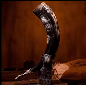 Cuerno Vikingo Auténtico para Beber, Ecológico, Hecho a Mano, con Soporte Metálico Decorativo, Tallado con Animales, para Cerveza, Hidromiel, Fiestas Navideñas - Product Image 6