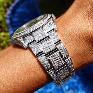 Totalmente helado esfera azul esfera tono VVS Moissanite reloj de pulsera/reloj de diamantes Unisex Hip Hop Iced Out reloj de diamantes - Product Image 2