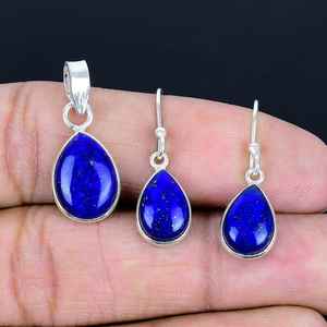 Piedra preciosa de lapislázuli Natural 925 Plata hecha a mano diseñador personalizado pendiente colgante conjunto de joyería fina para mujeres al por mayor a granel - Product Image 2