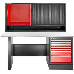 Armoire à outils haute performance Facom, plan de travail en acier inoxydable, établi avec 7 tiroirs et unité murale - Product Image 1