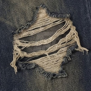 Pantalon déchiré pour homme avec cordon de serrage à la taille, en coton délavé, coupe décontractée, style streetwear, pour tous les jours - Product Image 5