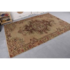 Alfombra de lana clásica turca vintage Diseño de retazos beige y marrón 5,9 pies X 8,8 pies con respaldo de látex - Product Image 3