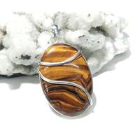 Collier pendentif en argent sterling 925 avec pierre ovale en œil de tigre jaune naturel, bijoux fantaisie en argent