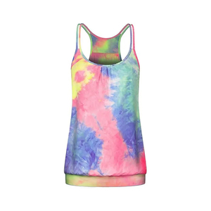 Women's Tie Dye Tank <b>Top</b> Scoop Neck Knitted Breathable Bohemian Style Regular Length 100% Polyester Sublimation Print - Product Image 2