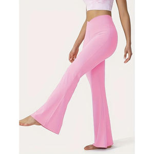 Pantalons pour femmes tissés évasés taille haute, pantalons décontractés de sport de levage de hanche de legging de yoga, pantalons évasés de vêtements actifs pour femmes - Product Image 1