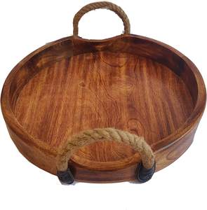 Bandeja redonda de madera de excelente calidad para servir té café postres desayuno bandeja para servir para el hogar Hotel granja bandeja decorativa - Product Image 6