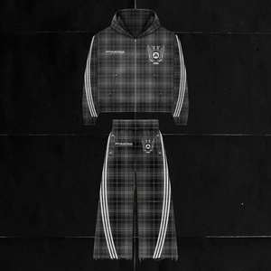 Trajes de Jogger acampanados de invierno en talla grande transpirable de secado rápido Tracktops bordado toalla estampado a prueba de viento conjuntos de diamantes de imitación Unisex - Product Image 1