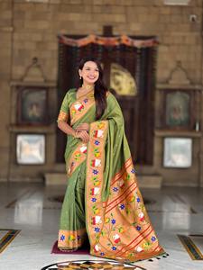 Nouveau dernier saree en soie Pethani doux avec motif de tissage zari et saree Meenakari weawing Rich pallu - Product Image 6