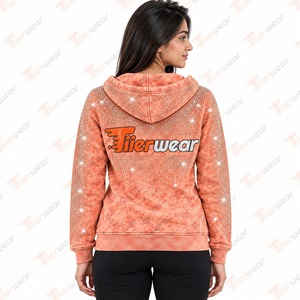 Sweat-shirt à capuche zippé pour femme Tiierwear, orange, à paillettes, coupe classique, en polyester tricoté, pour l'automne - Product Image 4