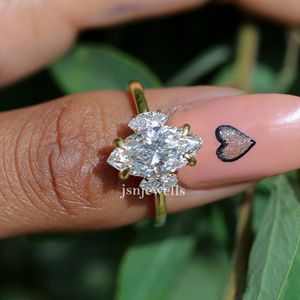 Anillo de compromiso de diamante de corte Marquesa cultivado en laboratorio, K oro sólido de 10, certificado IGI, lujoso anillo de regalo con 3 piedras para mujer - Product Image 6