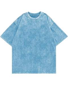 T-shirt unisexe en coton bleu clair délavé surdimensionné, style vintage, épaules tombantes, streetwear décontracté, été, t-shirt unisexe, haut à porter - Product Image 1