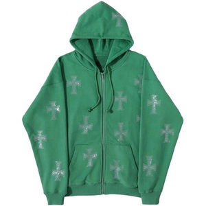 hoodies Premium Quality Latest Design Men <b>Rhinestone</b> Hoodies New Arrival Zipper Full Zip-up <b>Rhinestone</b> Drawstring <b>Hoodie</b> - Product Image 1