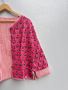 Chaqueta de Algodón Acolchada Ecológica con Estampado Floral Hecho a Mano en India para Mujer, Transpirable, Reversible, con Botones en la Parte Delantera, Abrigos Casuales - Product Image 4