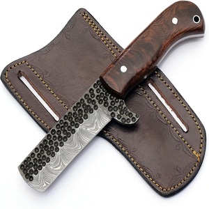 Vaquero hecho a mano Damasco acero Bull cortador cuchillo caza supervivencia Bushcraft cuchillos con Funda de cuero de panqueque - Product Image 1