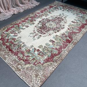 Tapis vintage, tapis turc 5,2x8,9 pieds, tapis oriental en laine rouge et bleu - Product Image 5
