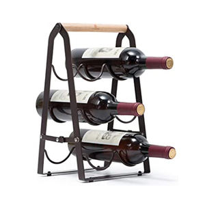 Metal 6 Bottle <b>Wine</b> <b>Rack</b>, <b>Wine</b> Holder <b>Black</b> Powder Coated Tabletop Organizer Dining Room Decor Counter Top <b>Wine</b> Bottles <b>Rack</b> - Product Image 1