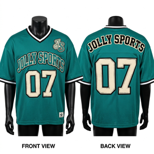 High Quality Poly Mesh Football Jersey Teal Green V Neck Breathable Fabric <b>Logo</b> 100% cotton T-shirt for men loose fit printed - Product Image 1