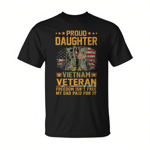 T-shirt patriotique « Fille fière de vétéran du Vietnam » – Vêtement promotionnel élégant avec drapeau USA pour vétérans - Product Image 2