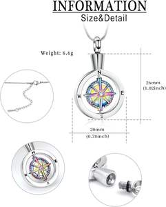 Steel color Compass Cremation Jewelry <b>for</b> <b>Ashes</b> Stainless Steel <b>Urn</b> <b>Necklace</b> <b>for</b> <b>Ashes</b> Adjustable <b>Urn</b> <b>for</b> Women Men Custom Size - Product Image 2