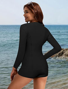 Traje de baño de manga larga con protección contra sarpullidos Atlético personalizado para mujer, 3 piezas, protección contra sarpullidos, protección solar UV, sujetador incorporado, camisetas de baño con cremallera - Product Image 4