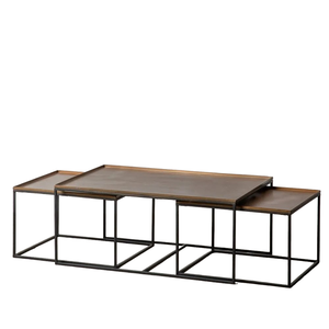 Mesa de centro de calidad superior de lujo superventas, juego de acabado antiguo de latón de 3 piezas, forma rectangular para uso en interiores - Product Image 1