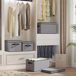 OEM Custom Fabric <b>Storage</b> Bin Lid Foldable <b>Storage</b> <b>Box</b> <b>Shelves</b> Handles Modern Luxury Clothing Shoes Organizer 6-10L Capacity - Product Image 6