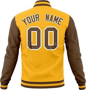 แจ็กเก็ตเบสบอลของผู้ชายแขนยาวสีเหลืองสีขาวปักโลโก้ได้ตามต้องการ - Product Image 6