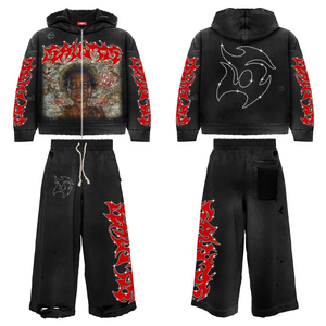 Conjunto Deportivo Casual para Hombre con Capucha Doble, Sudadera con Cremallera, Pantalones Anchos, Alta Calidad, 100% Algodón, Ecológico, Ligero, Personalizable en Todo - Product Image 5