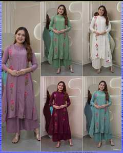 Kurti แบบยาวกับ Palazzo ได้รับความนิยมมาใหม่ชุดปาร์ตี้ด้านล่างและชุดทำงานสำหรับเด็กผู้หญิง - Product Image 1