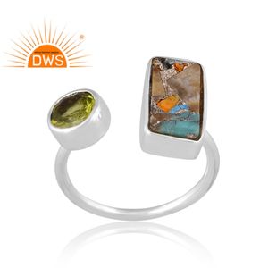 แหวนพลอยเทอร์ควอยส์และเพอริโดสำหรับ925เงินสเตอร์ลิงหอยนางรมสีทองแดงเป็นของขวัญสำหรับผู้หญิงทุกโอกาส - Product Image 2