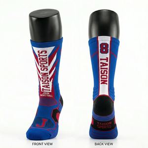 Premium Men Basketball <b>Socks</b> GSM <b>Soft</b> Cotton Polyester Fabric Breathable Red Black Cushioned Zones Panel Design Custom Knit Logo - Product Image 4