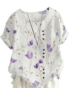 เสื้อยืดลำลองผู้หญิง คอโอ แขนสั้น ผ้าฝ้าย พิมพ์ลายดิจิทัล สำหรับฤดูร้อน ผ้าถักเนื้อนุ่ม ระบายอากาศได้ดี 100% ย้อมสีพื้น ผลิตด้วยเครื่องจักร - Product Image 4