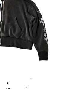 Customizable <b>Zip</b>-up Men's Tracksuit 100% Cotton Rhinestone Acid Washed Effect <b>Hooded</b> Collar Breathable Quick Dry Solid Pattern - Product Image 3
