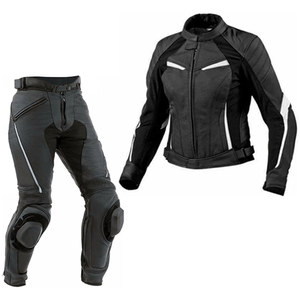 Ladies Leather Motorbike Track Racing Suit Black/White Two Piece CE Certified Armoured Protected Women's Motorcycle Riding Suit - Product Image 1