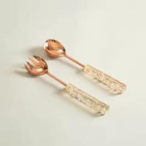 ชุดอุปกรณ์เสิร์ฟสลัดสแตนเลส ด้ามจับหินโรส - Product Image 2