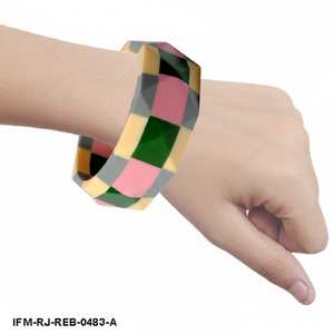 Vintage Style <b>Art</b> <b>Deco</b> Resin Bangle Geometric Hexagonal Chunky <b>Bracelet</b> Harlequin Pattern Inlaid Resin Jewelry For Woman - Product Image 2