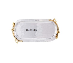 Plateau de service à thé en acier inoxydable de qualité de luxe avec poignées en feuilles, meilleure vente pour la maison et l'hôtellerie - Product Image 6