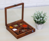 Boîte à épices en bois faite à la main 9 conteneurs avec couvercle en verre sur le dessus et cuillère boîte à épices en bois de Sesham