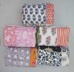 Hand Block Cotton Cosmetic <b>Bag</b> Small Travel <b>Bag</b> Ostrich Print Zipper Closure <b>Waterproof</b> Bohemian Style Pouch - Product Image 2