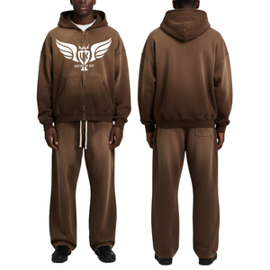 Ensemble sweat-shirt et pantalon de survêtement pour homme, en coton respirant et écologique, délavé à l'acide, style streetwear, logo personnalisé (avant/arrière), fermeture à cordon - Product Image 1