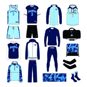 Tenues de sport géométriques bleues en gros, directement de l'usine, ensemble maillot de basketball marine avec accessoires de voyage assortis, 100 % polyester - Product Image 1