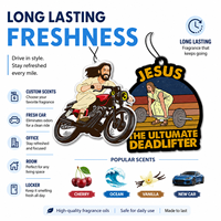 Désodorisant de voiture en papier avec logo personnalisé, motif drôle Jésus à moto et design Deadlift, carte parfumée suspendue pour cadeaux de salle de sport et d'église