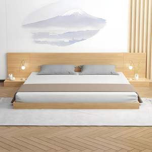Mid-Century Modern Wooden Bed <b>Frame</b> with <b>Grey</b> Pillows - Product Image 3