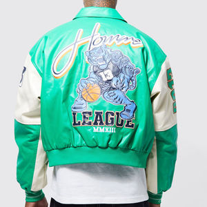 OEM vestes Letterman en faux cuir avec broderie applique personnalisées veste en cuir de baseball de rue en PU universitaire en strass - Product Image 3